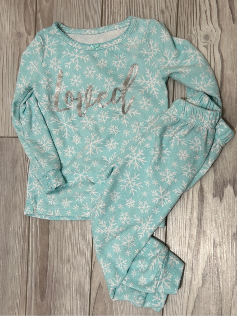 Girls Mint Snowflake Pajama Set with Glitter 'Cozy' Script
